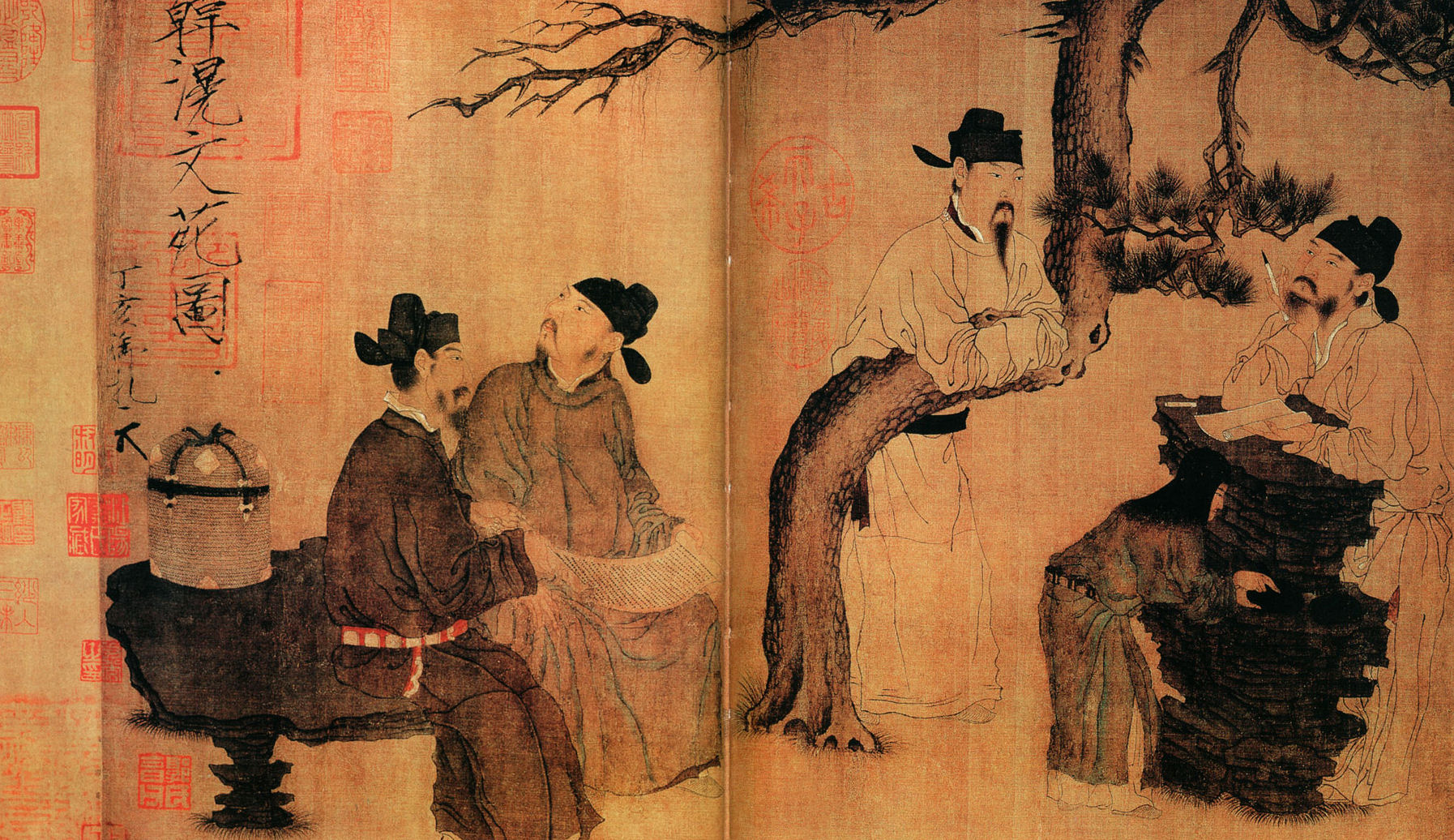  “Gathering of the literati” (Wenyuan tu), believed to have been a work by Zhou Wengui of the Five Dynasties period, 907-960. 